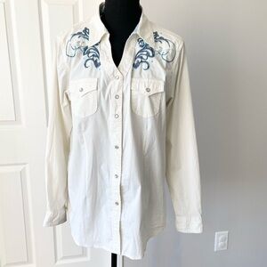 Wrangler Rock 47 Long Live Cowgirl Embroidery Embellished  Western Shirt
